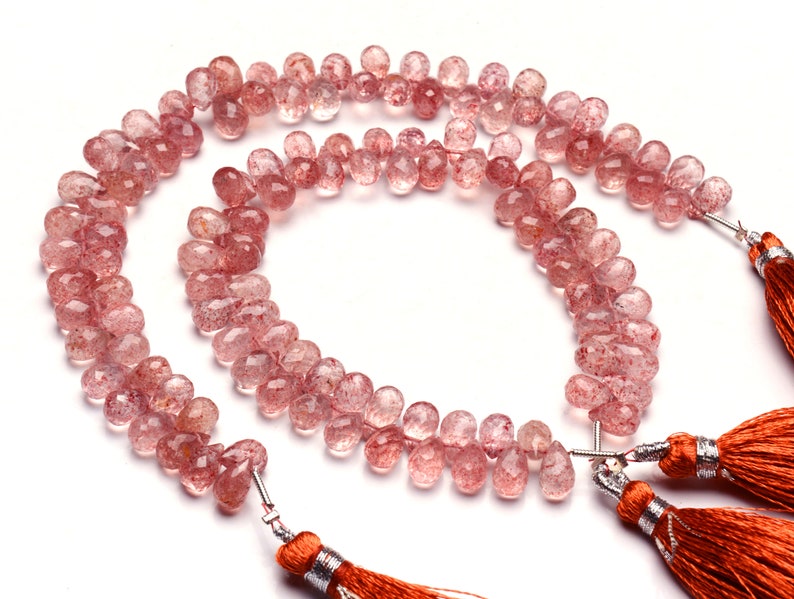 8x5mm Size Faceted Teardrop Shape Briolette Beads 8 Inch Full Strand Fine Quality Beads Natural Gemstone Strawberry Color Moss Quartz