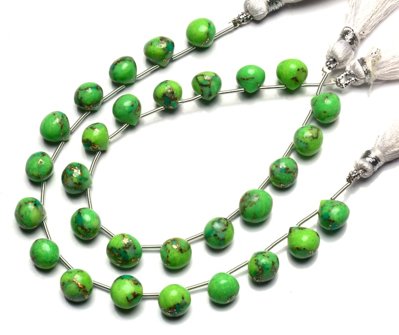Natural Gemstone Green Arizona Copper Turquoise 8MM Approx Smooth Onion Shape Briolette Beads 7 Inch Strand Super Quality Hand Polished