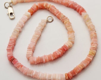Ópalo rosa peruano natural, cuentas heishi cuadradas lisas de 5 mm, hebra completa de 16", color rosa sombreado, cuentas cuadradas finas, calidad AAA