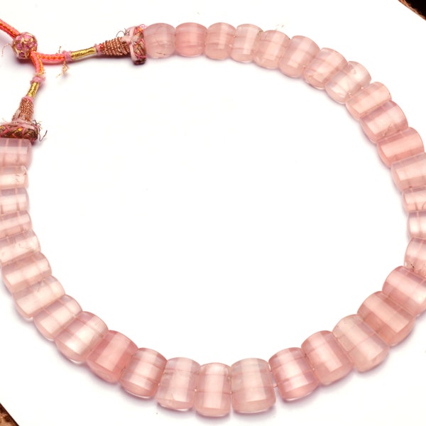 Natural Rose Quartz Gemstone Hand carved Ready To Wear Necklace Adjustable Length 12 to 17 mm Size Beads