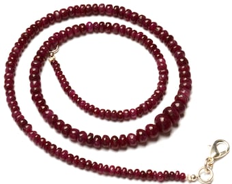 Collier 2 Rangs En Perles De Rubis Naturel 2mm - Argent 925, Longueur 45.7cm