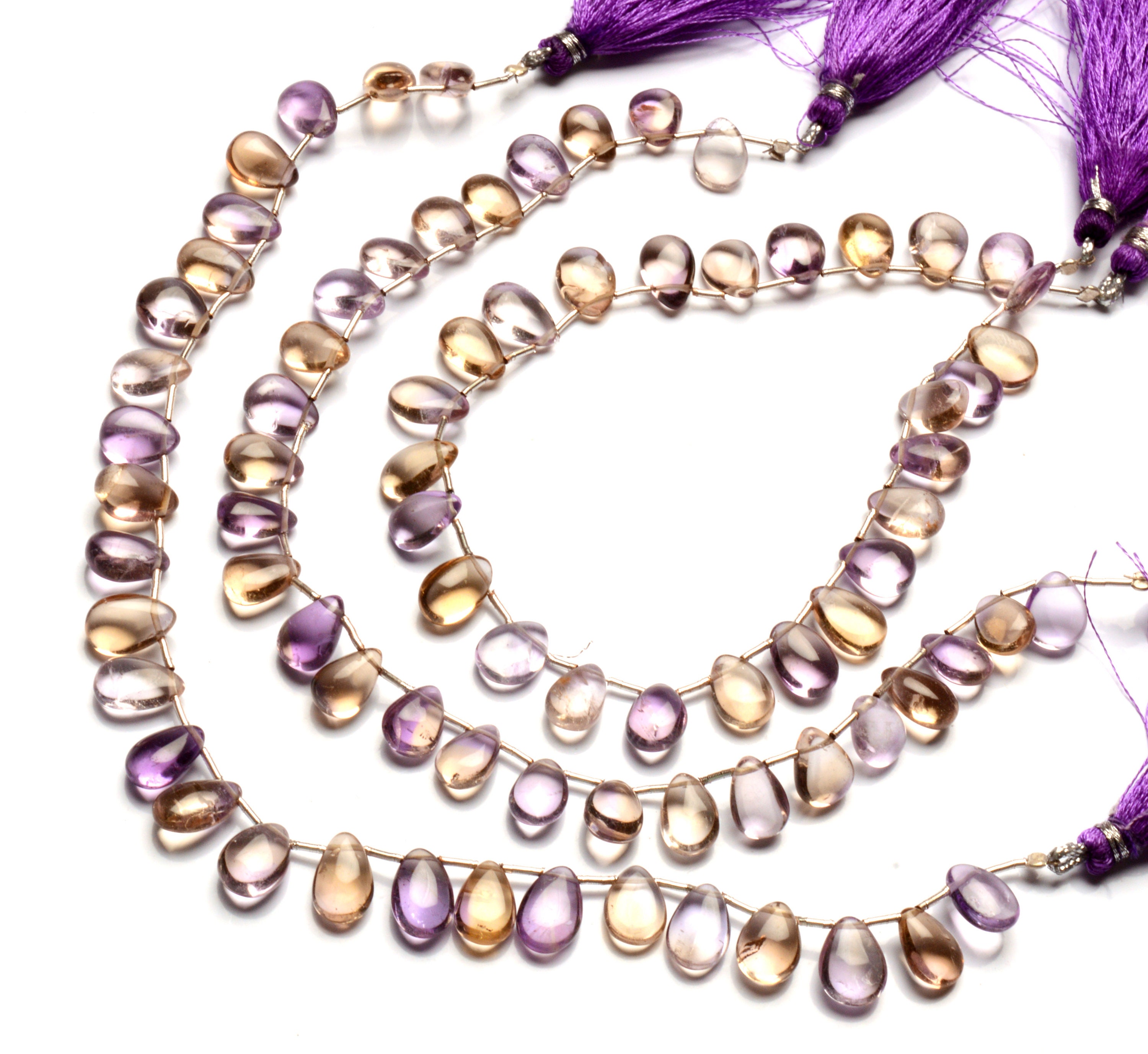 Natural Bicolor Ametrine Gemstone 10x7 mm Size Smooth Pear Shape Beads 8" Strand