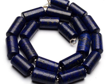 Natural Gem Afghanistan Lapis Lazuli Necklace, 18x11 to 22x12mm Size Pipe Shape Nugget Beads, 18 Inch Full Strand