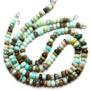 Natürlicher Gemstein peruanischen grünen Opal Faceted 8 bis 9MM Größe Rondelle Perlen Halskette 17.5 Zoll Full Strand Sehr seltene Gem Perlen