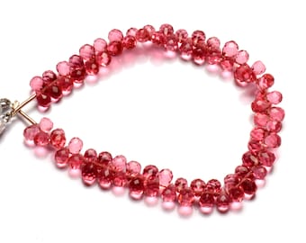 Rubellite Tourmaline Color Hydro Quartz Faceted 6x4 mm Size Teardrop Shape Briolette Beads 6.5" Full Strand