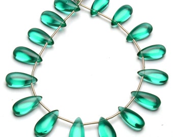 Emerald Color Quartz 15x7 mm Size Smooth Pear Beads 7&quot; Strand