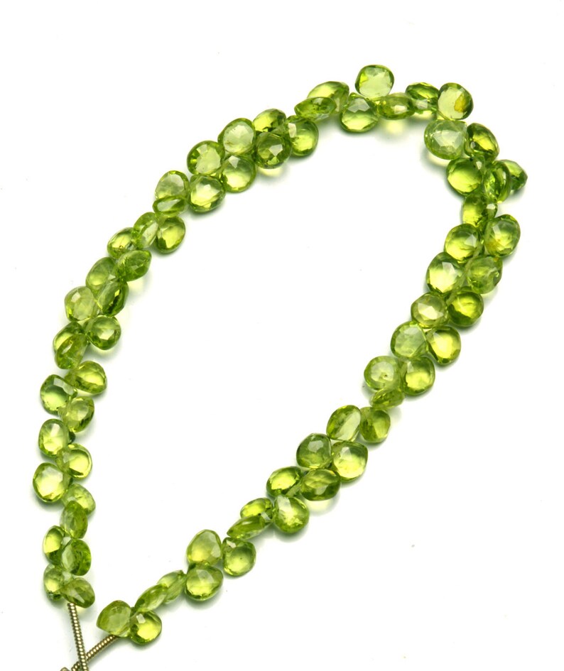 Natural Gemstone Fine Quality Peridot 5 to 7MM Size Faceted Heart Shape Briolettes 8.5 Full Strand Fine Quality Beads Olive Green