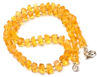 Citrine Color Quartz 7 to 8 mm Size Faceted Nugget  Shape Beads 17" Necklace