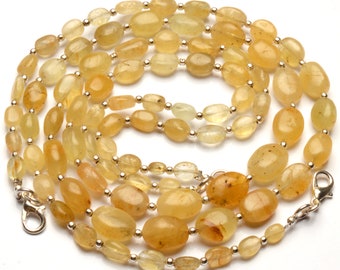 Natural Chrysoberyl Cat Eye Gemstone 7 to 12 mm Size Smooth Oval Nugget Beads 17 Inch Necklace