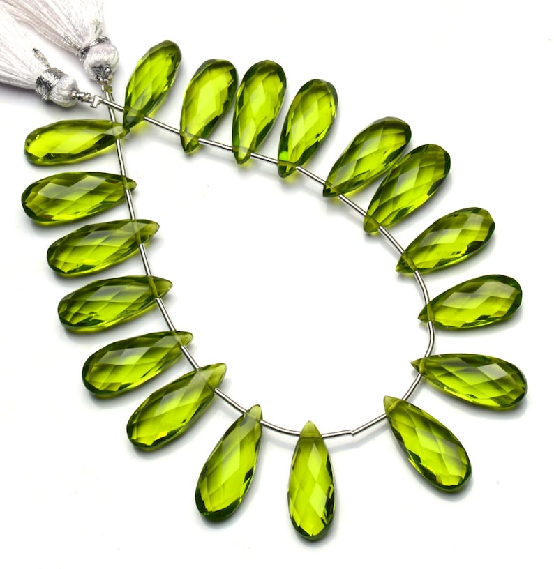 Olive Green Peridot Color Hydro Quartz Faceted 20x8MM Approx Pear Shape Briolettes Beads 8 Inch Full Strand Super Fine Quality