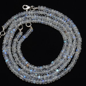 Natural Gemstone White Rainbow Moonstone 5MM Approx. Faceted Rondelle Beads 17&quot; Full Strand Super Flashing Blue Fire Fine Quality Necklace