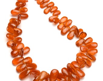natural gemstone, orange kyanite beads, 7x4 to 11x7 mm size smooth pear shape, 9 inch full strand, rare gems for jewelry making