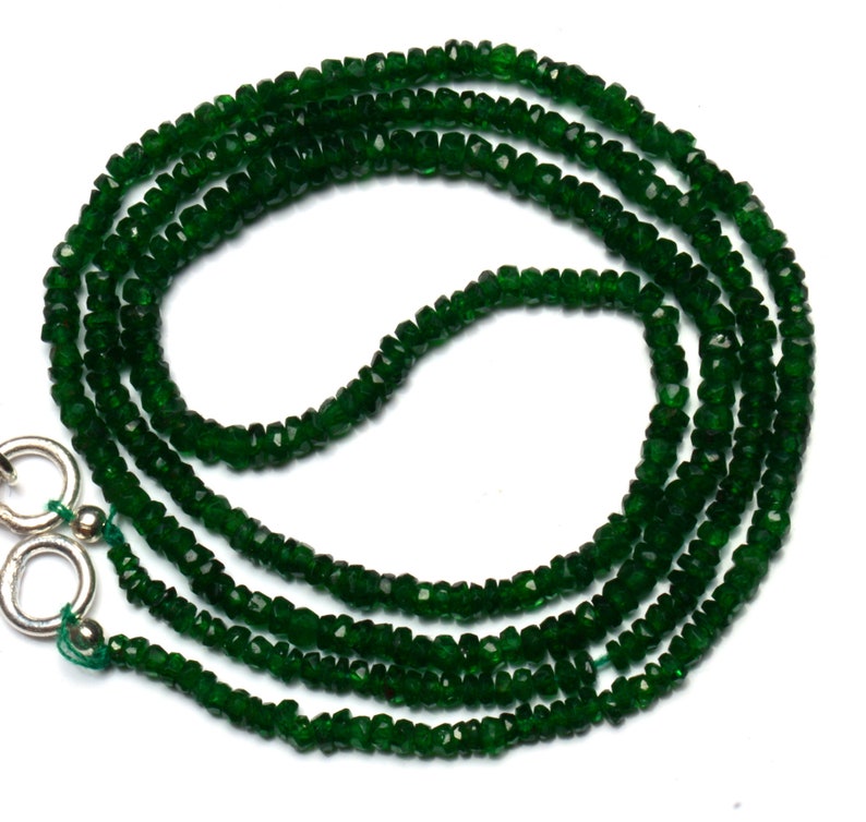 Natural Gemstone Tsavorite Faceted 3 to 4MM Rondelle Beads 18 Inch Full Strand Very Rare Gem Beads Finished Necklace Green Garnet