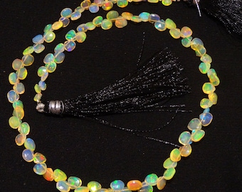Natural Ethiopian Welo Opal Gem, Faceted Heart Shape Briolette Beads, 4 to 6mm Size, 14 Inch Full Strand, Rainbow Fire Opal Beads