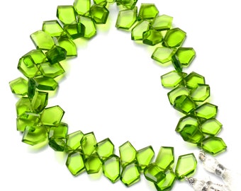 Olive Green Peridot Color Hydro Quartz Faceted Slice Shape Beads 7 to 9mm Broad and 9 to 11mm Long 8 Inch Full Strand Super Fine Quality