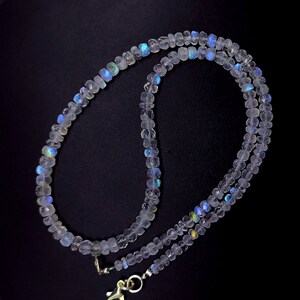 natural gem rainbow fire moonstone, 4 to 5 mm size faceted rondelle beads necklace, 16.5 inch length