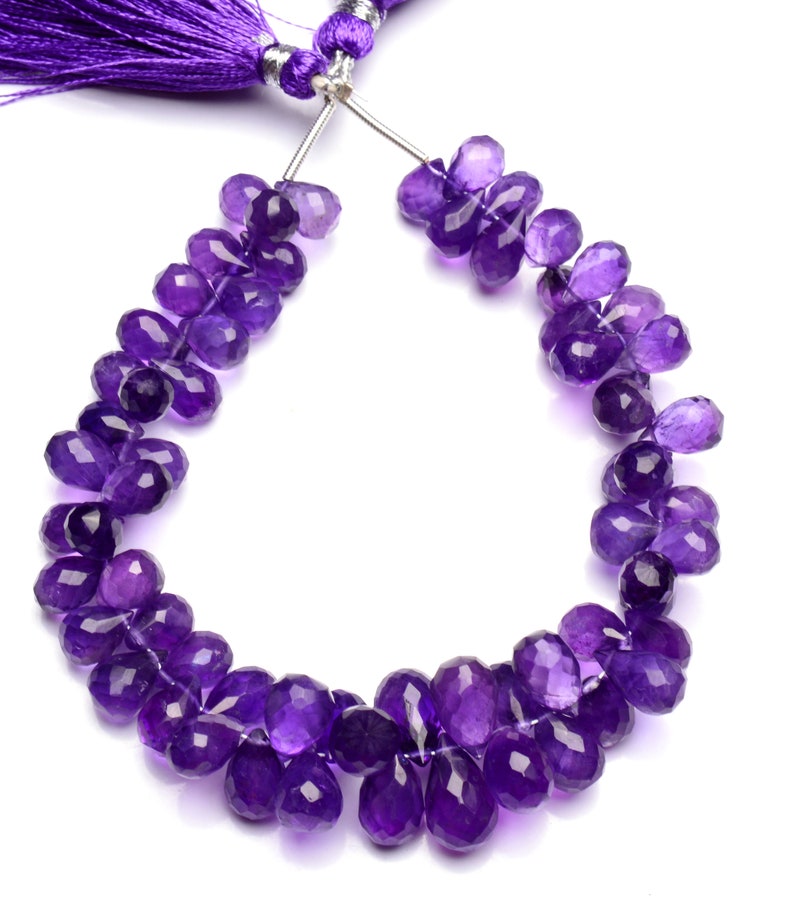 Natural Gem Brazilian Amethyst Faceted Teardrop Shape Briolette 8x6 to 9x6mm Size 8 Inch Full Strand Purple Beads for Jewelry Making