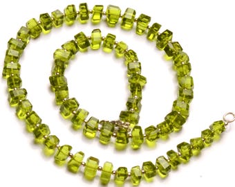 Olive Green Peridot Color Hydro Quartz 6 to 8 mm Size Faceted Nugget Shape Beads 17" Necklace