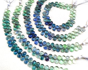 Natural Gem Rainbow Fluorite, 9x7 to 10x7 mm Size Smooth Pear Shape Beads, 8 Inch Full Strand