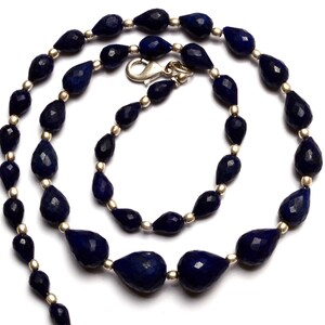 Natural Gemstone Corundum Blue Sapphire Color Faceted Teardrop Briolette 16.5&quot; Full Strand 5x7 to 10x13MM AAA Quality Natural Corundum Dyed