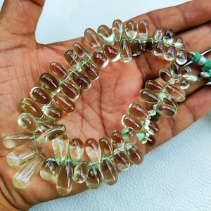 Natural Prasiolite Green Amethyst Gemstone Big Size 10x6 to 18x7 mm Smooth Teardrop Shape Beads 9&quot; Strand