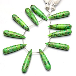 Natural Gemstone Green Arizona Copper Turquoise 35x7mm Approx. Smooth Drop Shape Briolette Beads 7.5 Inch Strand Super Quality Hand Polished