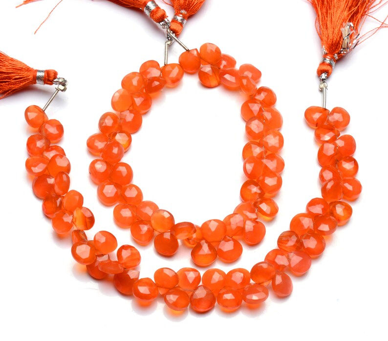 Natural Gemstone Carnelian 8.5MM Size Faceted Heart Shape Briolette Beads 9 Inch Full Strand Orange Briolette Beads