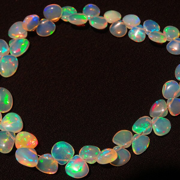 Natural Ethiopian Welo Opal Rare Heart Shape Briolettes 5 to 9MM 7.5 Inch Full Strand Ultimate Quality Super Rainbow Electric Fire Play