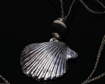 Fine Silver Scallop Shell Necklace on Adjustable Cord