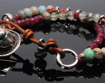 Southwest Style Bracelet with African Opals, Jade Rubies, and Tourmalines