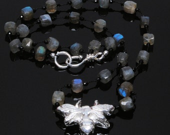 Labradorite Necklace with Hand Molded Fine Silver Bee