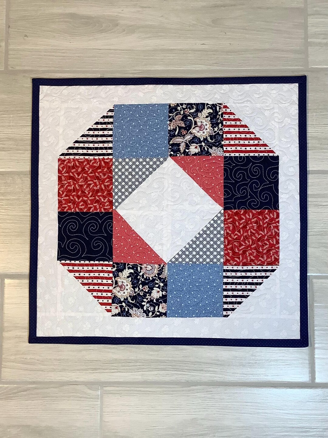 Patriotic Quilted Table Topper: Modern Red White Blue Centerpiece (21 ...
