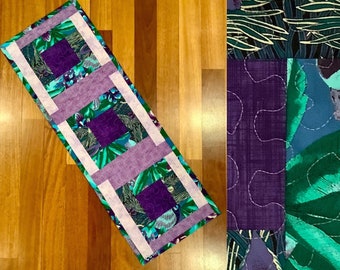 Modern purple and teal quilted table runner. 12” x 34.5”.  Table topper. Free shipping