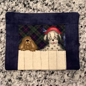 Quilted Puppy Dogs Zipper Pouch: Lined Travel Bag