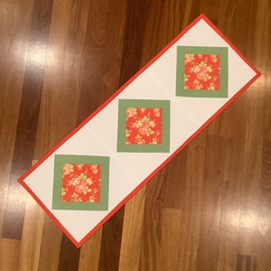 Floral Quilted Table Runner: Bright Colors, Extensive Quilting (14” x 40”)