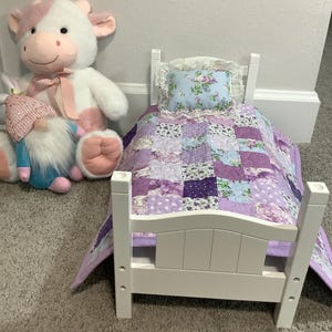 Patchwork Doll Quilt and Pillow Set: Lavender Floral Cotton Bedding