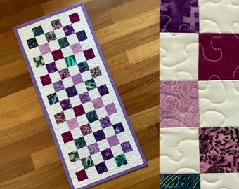 Quilted patchwork purple table runner.   15”x 34”.  Free shipping.