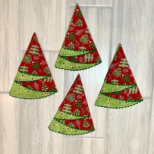 Christmas half circle napkins.  Embellished with green zigzag. Free shipping