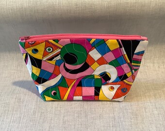 Quilted cosmetic zipper pouch bag. Modern colorful print. Makeup bag, travel bag. Free shipping