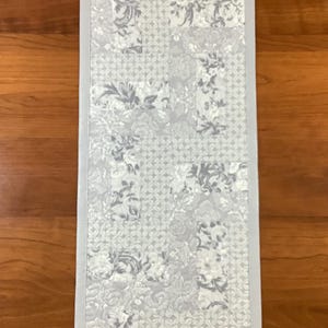 Gray Quilted Table Runner: Silver Metallic Accents, Rail Fence Pattern