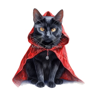 Black Cat in Devil Costume Clipart - 10 High Quality Watercolor JPG's - Digital Download! Halloween Devil Cat, Halloween Cat Clipart