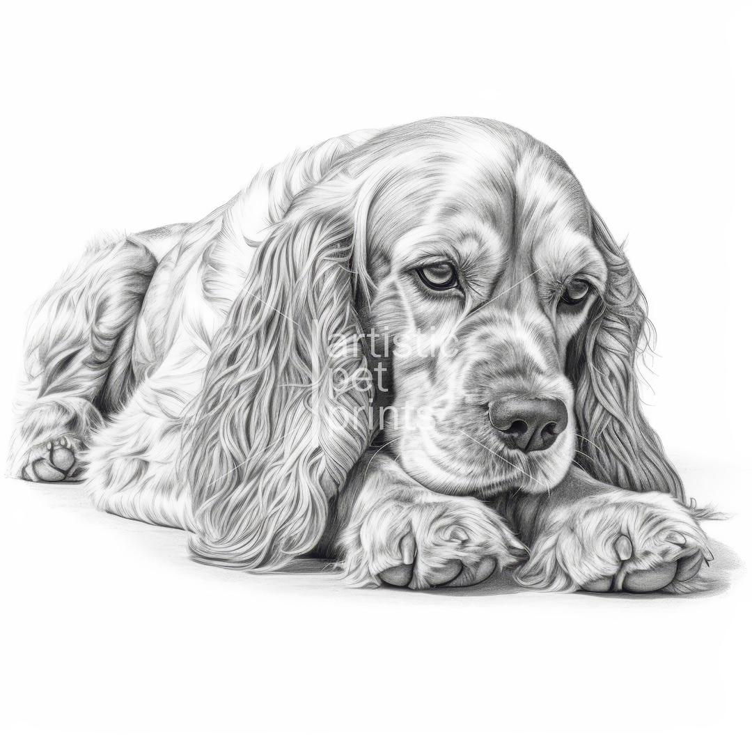 American Cocker Spaniel Sketch Drawing, Cocker Spaniel Sketch Art ...