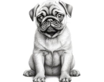 パグ - 色鉛筆画プリント - 犬のイラスト - アーティスト Gary Tymon