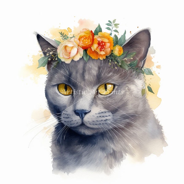 Chartreux Clipart - 10 High Quality Watercolor JPG's - Digital Download! Wall Art, Canvas Art, Painting, Card Making, Mugs, Coasters