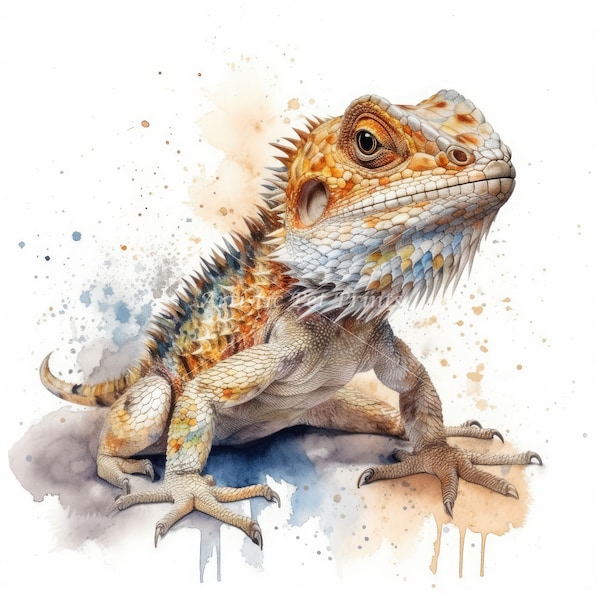 Bearded Dragon Clipart - 10 High Quality Watercolor JPG's - Digital Download! Wall Art, Canvas Art, Painting, Card Making, Mugs, Coasters