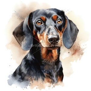 Dachshund Clipart (Black and Tan) - 10 High Quality Watercolor JPG's - Digital Download! Wall Art, Canvas Art, Painting, Card Making.