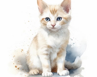 Munchkin Cat Clipart - 10 High Quality Watercolor JPG's - Digital Download! Wall Art, Canvas Art, Painting, Card Making, Mugs, Etc