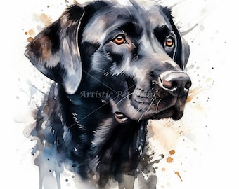 Black Labrador Clipart - 10 High Quality Watercolor JPG's - Digital Download! Wall Art, Canvas Art, Painting, Card Making, Mugs, Etc
