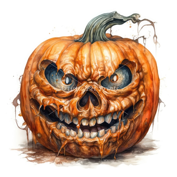 Halloween Pumpkin Clipart - 10 High Quality Watercolor JPG's - Digital Download! Horror Pumpkin, Spooky Pumpkin, Scary Pumpkin Clipart