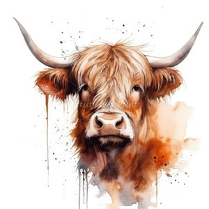 Highland Cow Clipart - 10 High Quality Watercolor JPG's - Digital Download! Wall Art, Canvas Art, Painting, Card Making, Mugs, Coasters